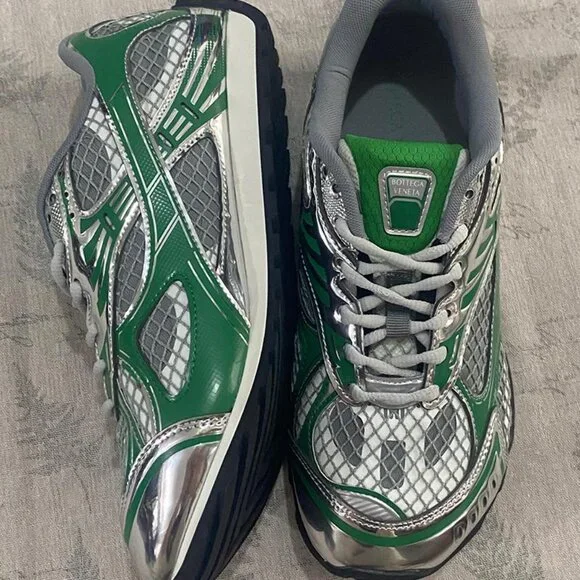 Bottega Veneta Green & Silver Sneakers - Picture 7 of 8